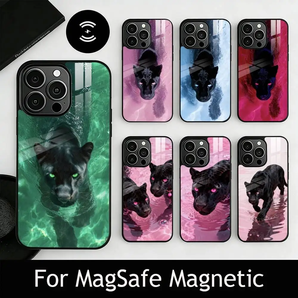 

Чехол для телефона Black Panther для iPhone 17, 16, 15, 14, 13, 12, 11 Plus, Pro с магнитной беспроводной зарядкой Magsafe