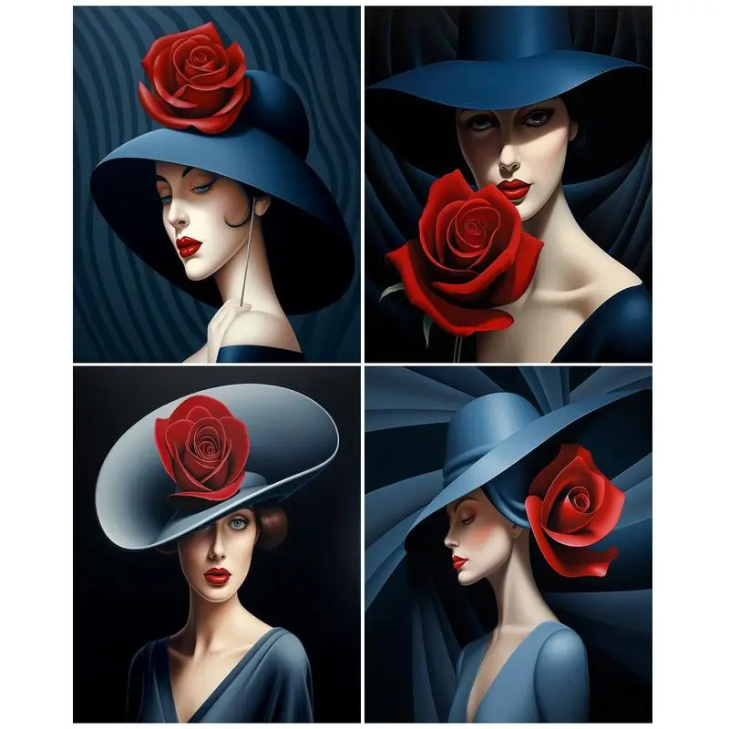 

CHENISTORY Coloring By Number Red Rose Woman Kits Painting By Number DIY Frame Modern Drawing On Canvas HandPainted Art Gift