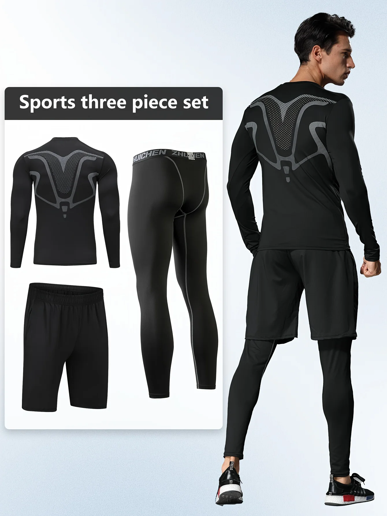 

Men's fitness set, breathable quick-drying and elastic, suitable for gym workouts and running, slim comfortable and well-fitting