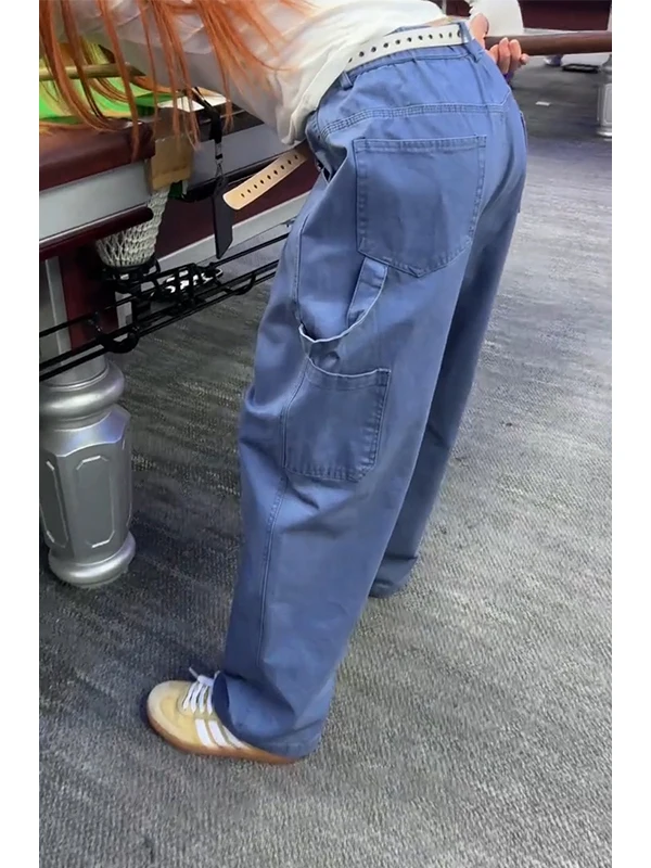 

Американские винтажные синие хлопковые рабочие брюки, прямые джинсы, мужская рабочая одежда, повседневные брюки, весенний сезон