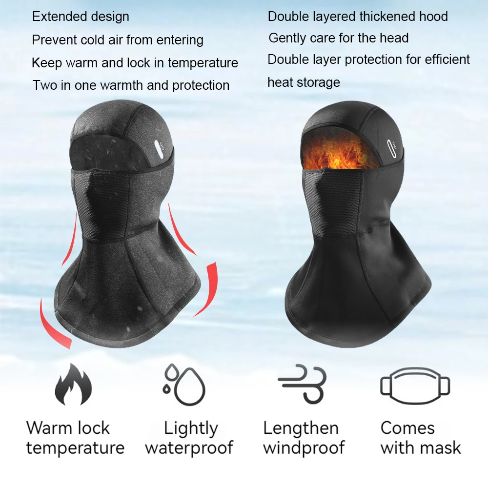 Winter Polar Fleece Warm Face Cap Windproof Lengthening Headgear Motorcycle Helmet Liner Breathable Mask Hat For Outdoor Travel