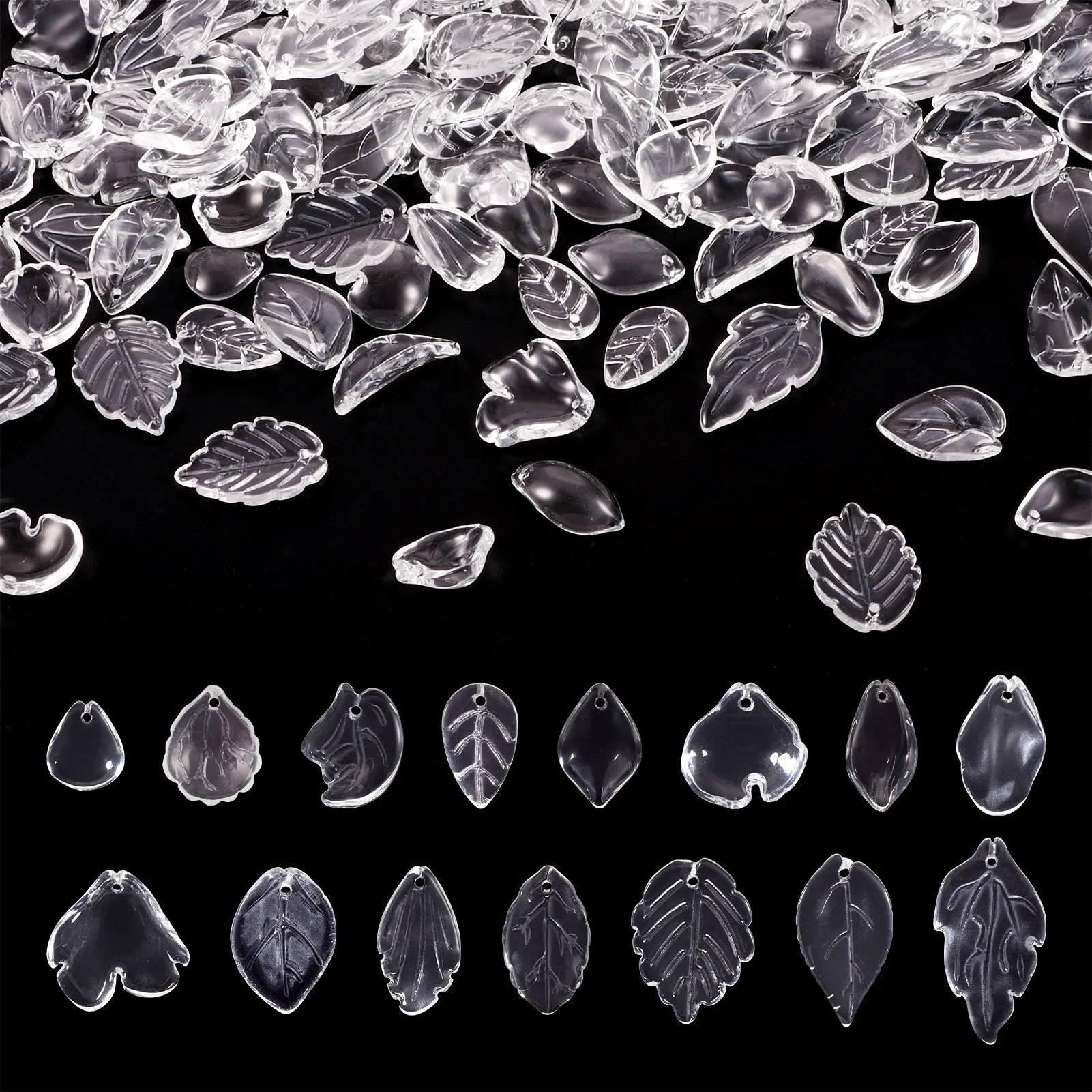 

150Pcs Transparent Glass Petal Beads Mixed Shapes Leaf Clear for Making DIY Jewelry Necklace Earring Earring Charm Accessories