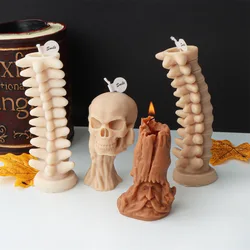 3D Skull Head Vertebrae Candle Silicone Mold Halloween Decor Sculpture Scented Candle Gypsum Resin Mould Chocolate Making Gifts