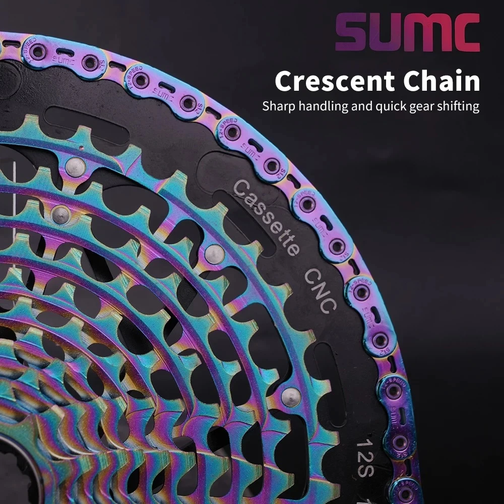 SUMC Premium 12-Gang-Fahrradkette – Hohlstift Crescent Tech für SRAM/Shimano 126 Glieder CNC-gefräster Kettensatz für Straße und MTB – Detail 1