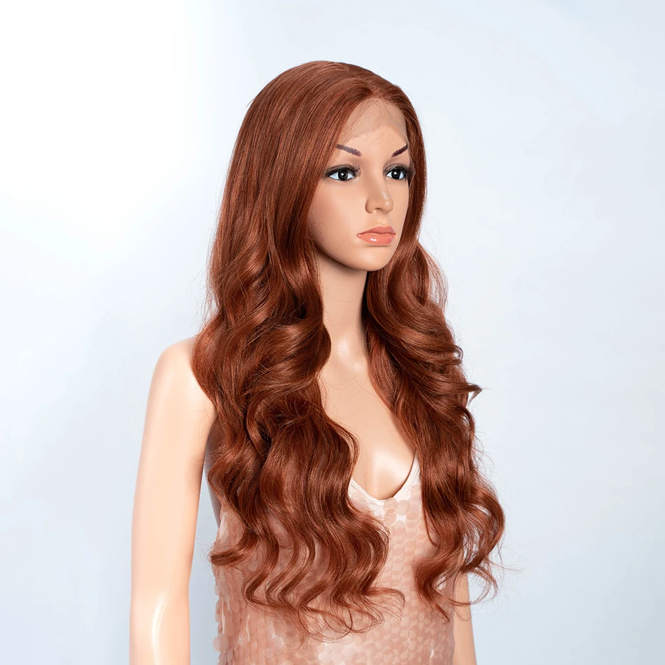 Perruques Lace Front Synthétiques pour Femmes Noires, Postiche Long Body Wavy, Ombre, Blonde, Marron, Fibre Résistante à la Chaleur, 03 Utilisation, 26 po