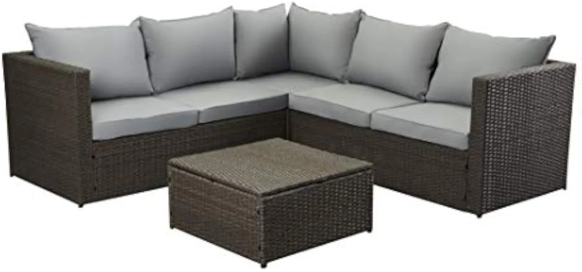 

Light Grey Large Outdoor Patio 4 Piece Modern Brown Rattan Wicker Sectional Sofa Cushions-with Coffee Table/Ottoman