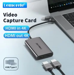 Lemorele Video Capture Card 4K HDMI-Compatible to USB A/C Recording Card with 4K Loop Out for Switch Xbox PS4/5 Live Streaming