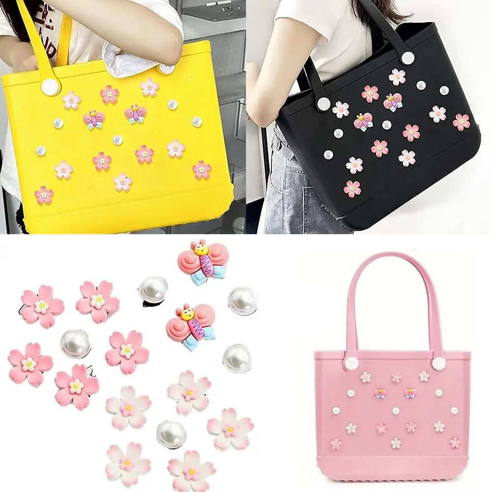 

17Pcs DIY Flowers Charms for Bogg Bag Handbag Waterproof Beach Bag Accessories Charms PVC Cherry Blossoms for Bogg Bag/Beach Bag