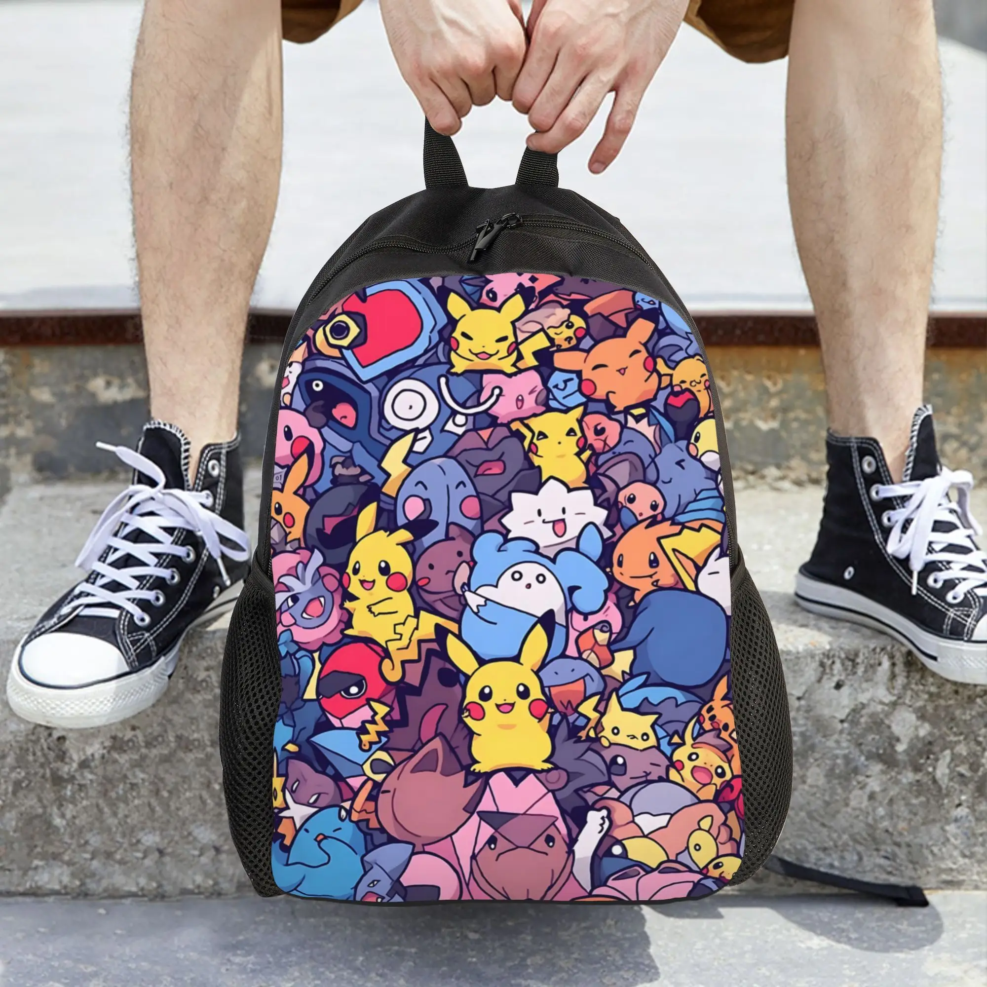 Fashion Pokemon Dense Character Collage Backpack ita bag  mochila Solid Hiking Zipper Closure Rucksack