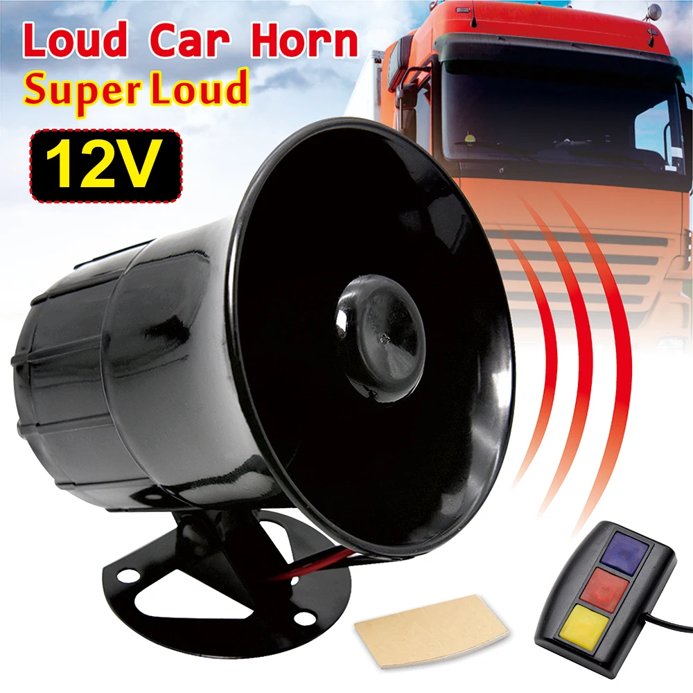 12V Car Motocycle 3 Tone Sound Loud Car Warning Alarm Speaker Siren Air Horn Loudspeaker Car Electric Horn 12V 20W Universal