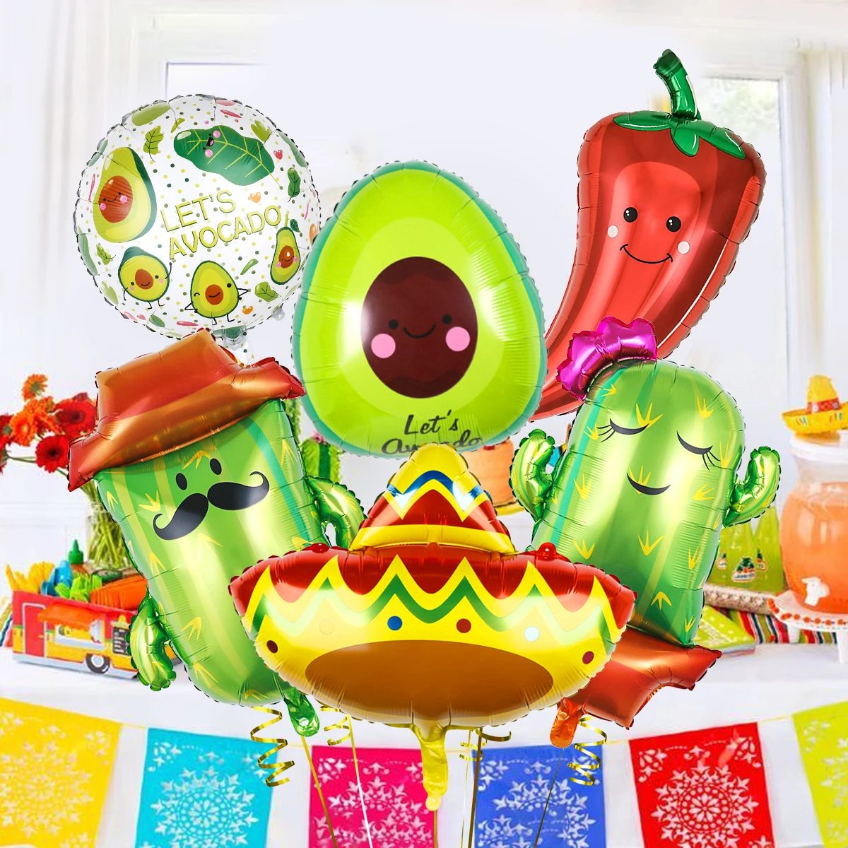 6 sztuk balonów na imprezę Fiesta, balony Cactus Sombrero Chili, dekoracje świąteczne Cinco de Mayo, materiały na przyjęcie z okazji Taco