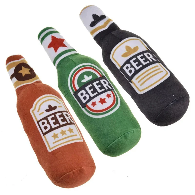 Plush Dog Toys Beer Bottle Shaped Small Large Dogs Bite-Resistant Clean Teeth Chew Toy Pets Squeaky Interactive Playing Supplies