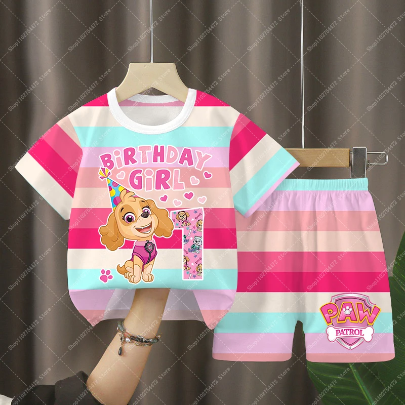 

PAW Patrols Girl Casual Home Wear Skye Short Sleeve T-shirt Cute Shorts Set Summer Cartoon Clothing Tee Pants Birthday Gift 2025