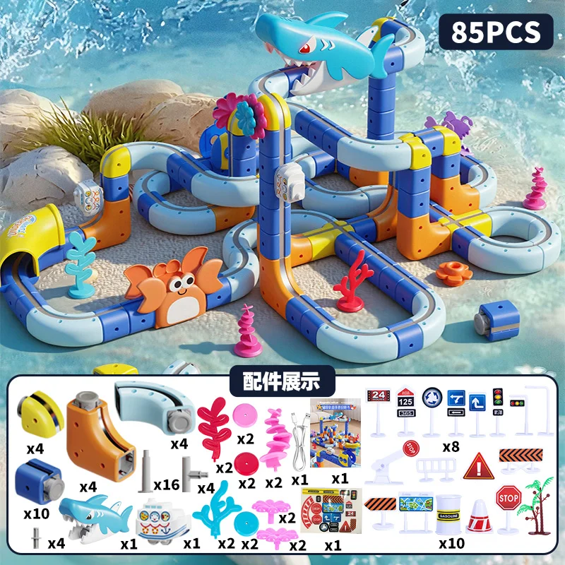 85-193 Uds. Serie Ocean, vagón ferroviario magnético, juegos de vía de tren, tren de alta velocidad, juguete interactivo para padres e hijos, regalos para niños y niñas