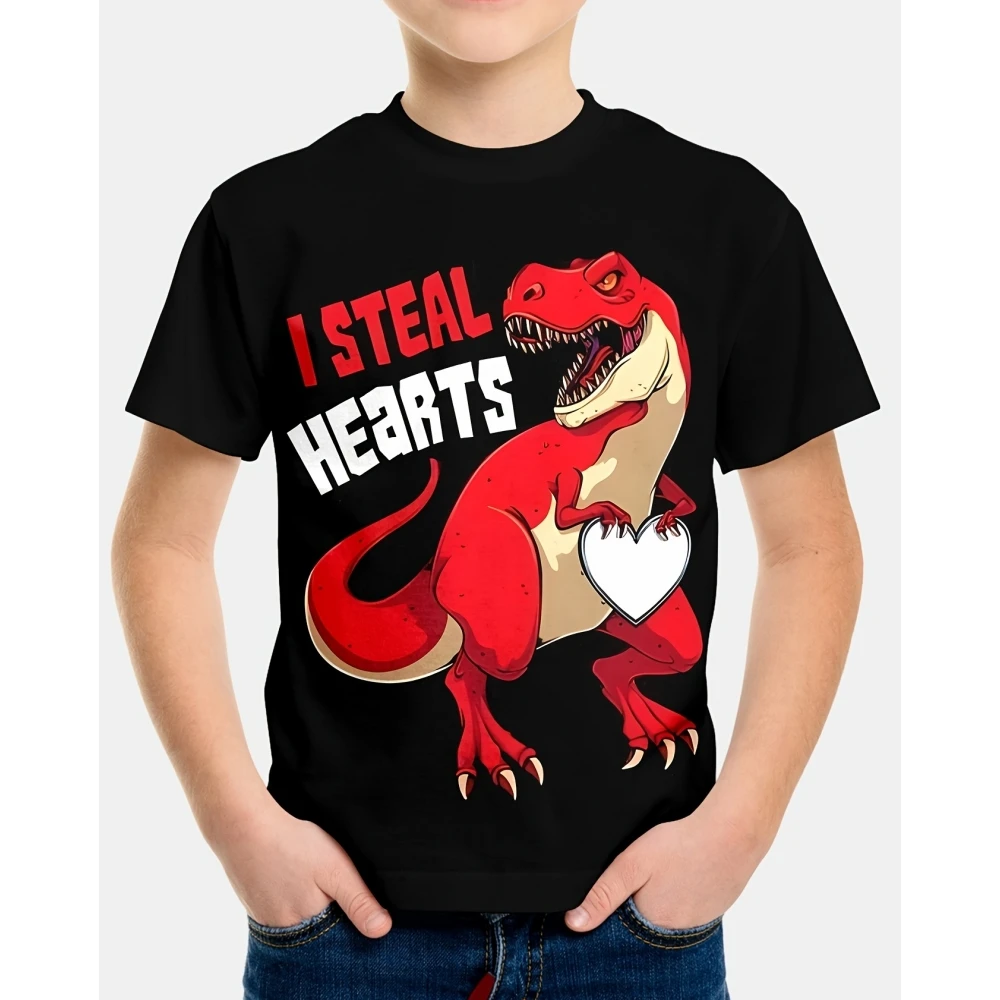 

Children's Clothing Valentine's Day Clothes Dinosaur Graphic T Shirts 3D Print Children Top Fashion Short Sleeve Kids Streetwear