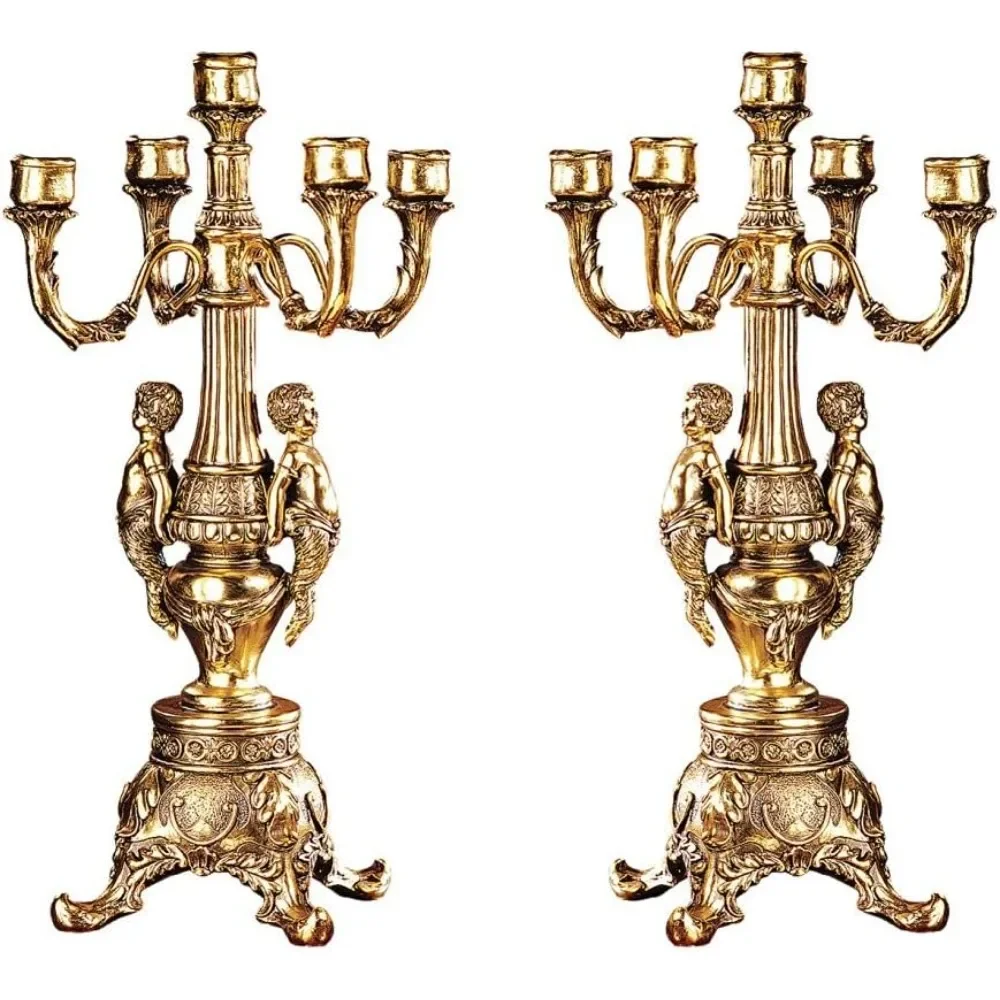 Grande Chateau Beaumont Candelabra Candle Holders, 8 Inches Wide, 8 Inches Deep, 20 Inches High, Metallic Gold Finish