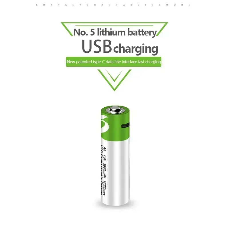 AA 1.5v 2600mWh Lithium Battery Rechargeable Battery Support Direct Charging of TYPE-C Line Pila Pilha Usb AA Bateria Lithium