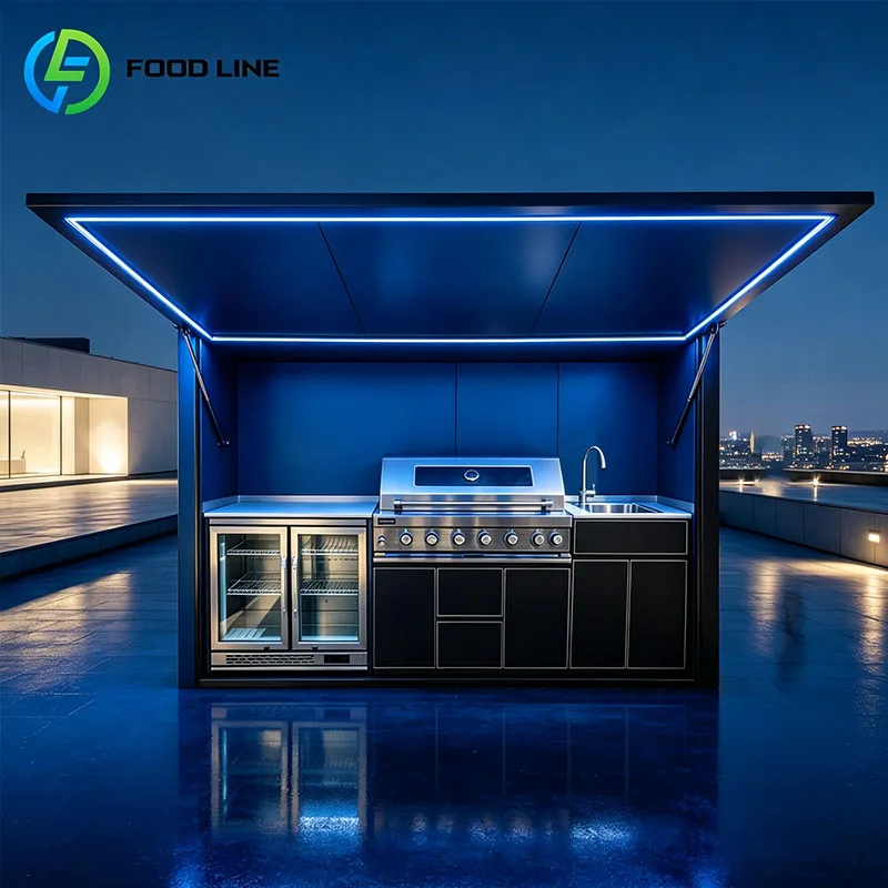 Prefab Outdoor Kitchen Built In BBQ Grill Island Pizza Oven Sink Cabinet Outdoor Cooking Patio Customized