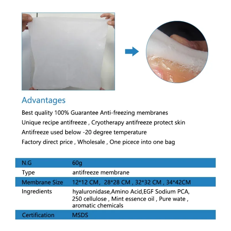 Membrana anticongelante para cavitación Rf, tratamiento de eliminación de celulitis y grasa, máquina de congelación y enfriamiento de Vcuum