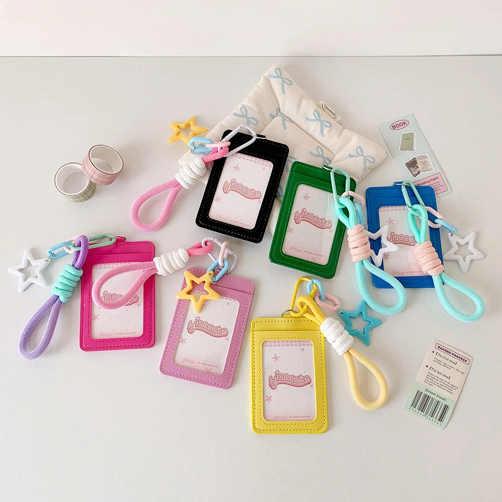 

ID Card Protective Leather Bus Card Cover Credit Card PU Leather Korean Photocard Holder Star Pendant Keyring Badge Holders