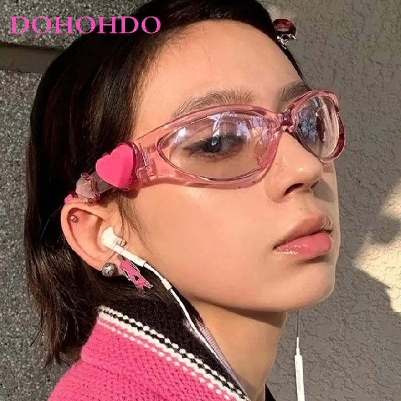 

Cute Y2K Style Oval Sunglasses Women 2025 Fashion Luxury Heart Pink Goggles Popular Sun Glasses Ladies UV400 Oculos De Sol Gafas