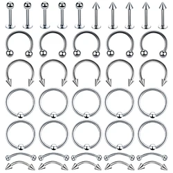40Pcs/lot Stainless Steel Ear Piercings Helix Piercings Eyebrow Lip Labret Rings Earring Tragus Barbell Piercings Body Jewelry