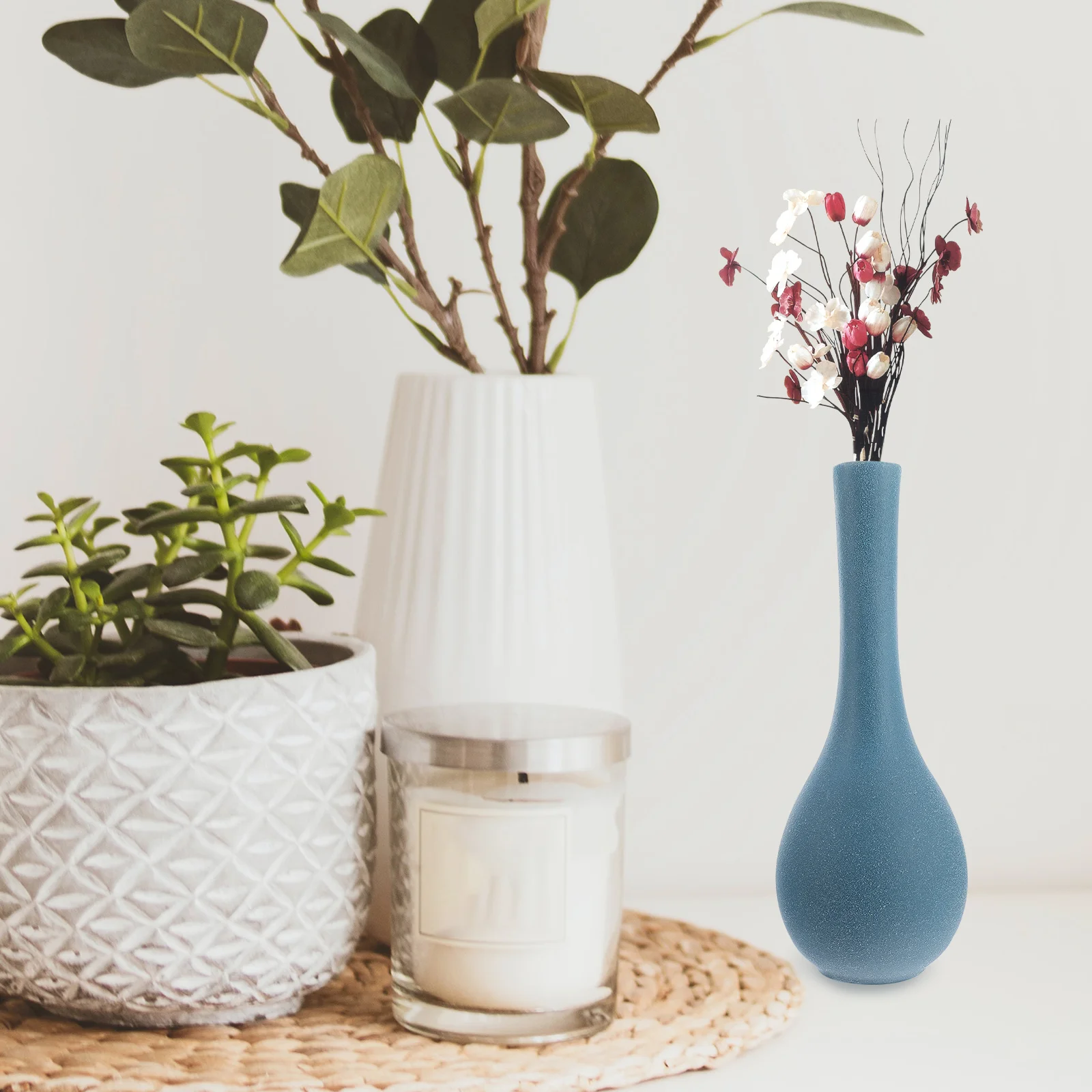 

1Pcs Blue Ceramic Flower Vase Narrow Opening Flower Arrangement Pot Home Decoration Simple Style Vase Hydroponic Ornament