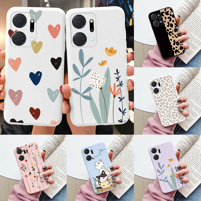 Case For Honor X7a 6.75 inch Cute Heart Flower Back Cover Soft Silicone Matte Protective Funda For Honor X 7a HonorX7a Bags Capa