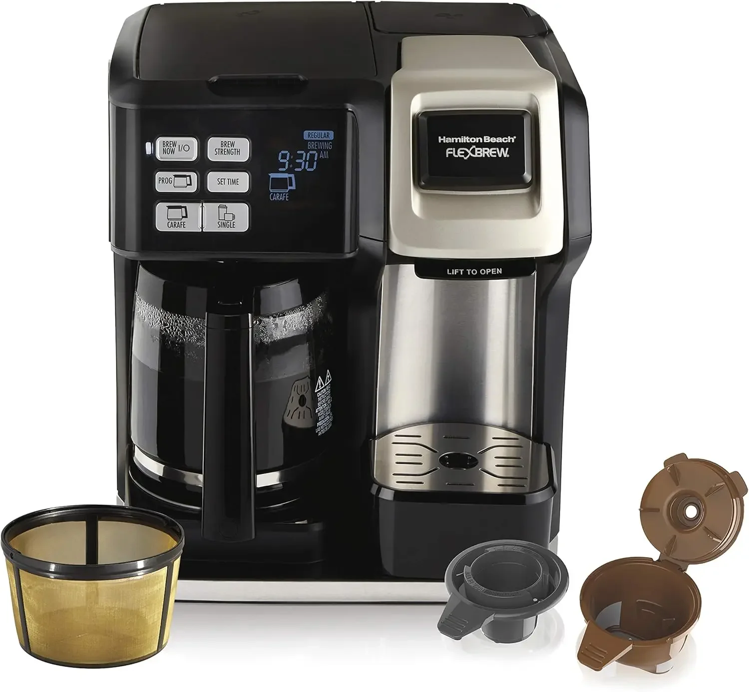 Hamilton Beach Trio 2-Way Coffee Maker, Compatible with K-Cup Pods or Grounds, Single Serve & Full 12c Pot, Permanent G