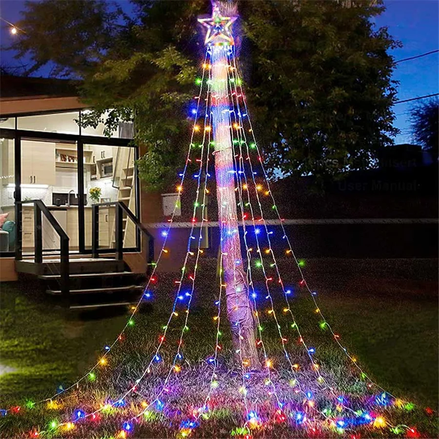 2022 New LED Christmas Garland String Lights Outdoor 350Led 8 Modes Stars Waterfall Fairy Lights for Party Wedding Holiday Decor