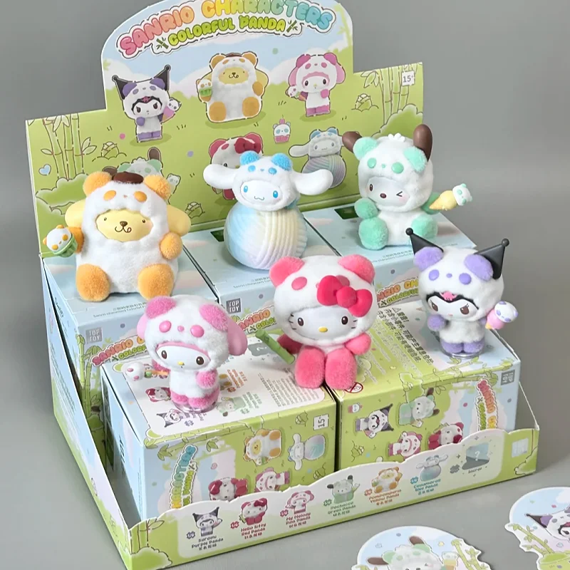 New Genuine Sanrio Characters Colorful Panda Series Mini Blind Box Trendy Collectible Figurines Popular Gift Hello Kitty Kuromi view 2