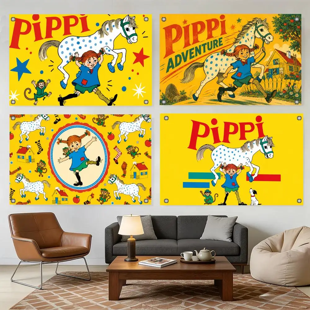 Character P-Pippi Longstocking Flags Home Yard & Garden Decor Banner – Wandhängende Flagge für den Innen- und Außenbereich