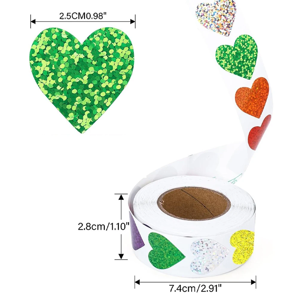 Holographic Color Heart Shaped Labels Stickers Wedding Party  Invitation Decoration Stickers 500pcs Self-adhesive Sealing Labels