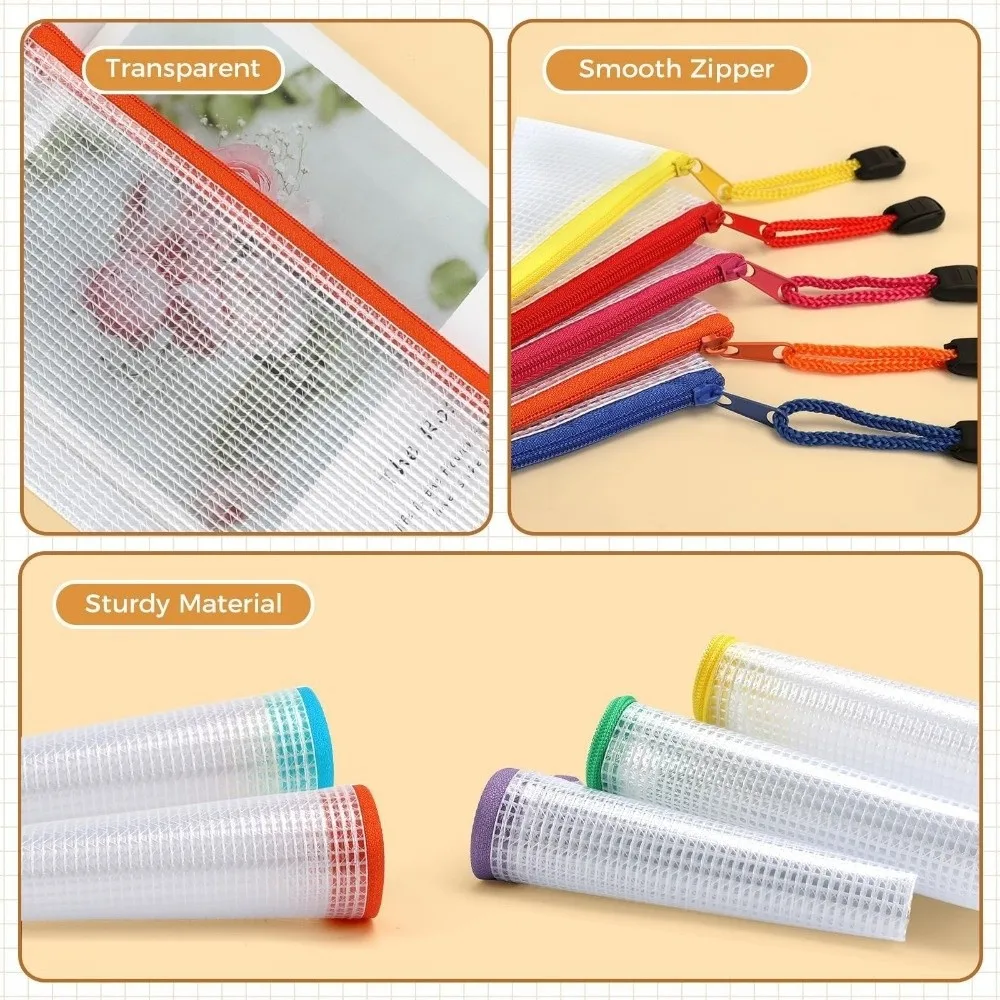 Simple PVC Mesh Zipper Pouch Waterproof Thick Pen Bag Transparent File Bag Students