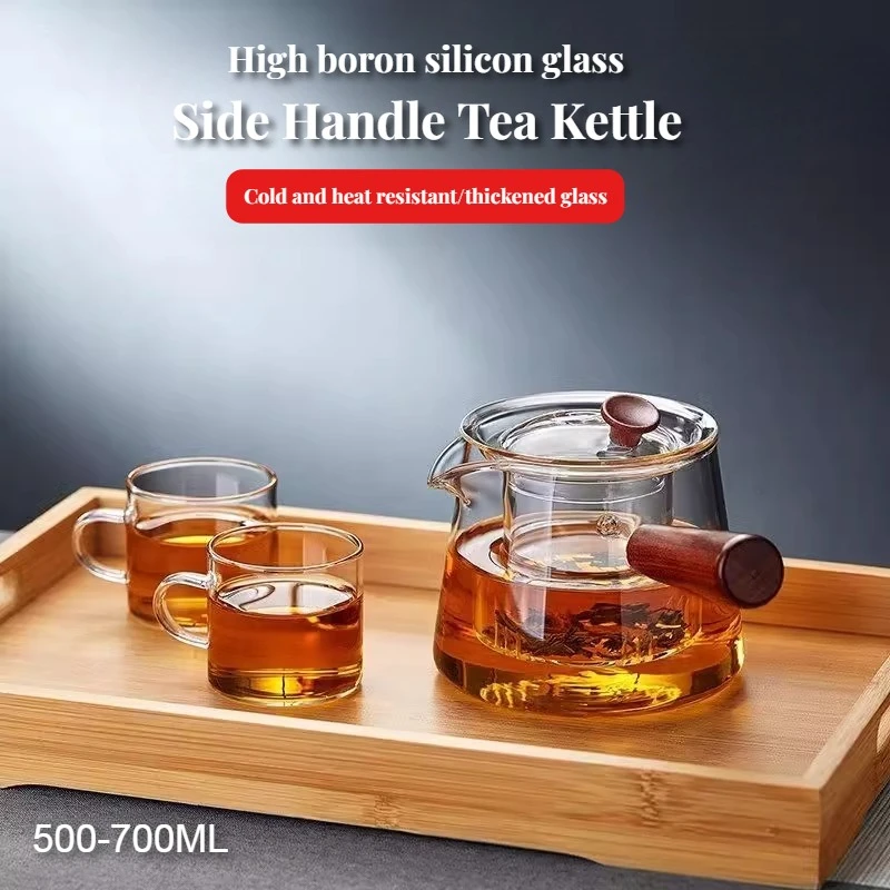 

CMGF-чайник, стеклянный чайник с боковой ручкой, утолщенная термостойкая чайная плита, чайник с деревянной ручкой