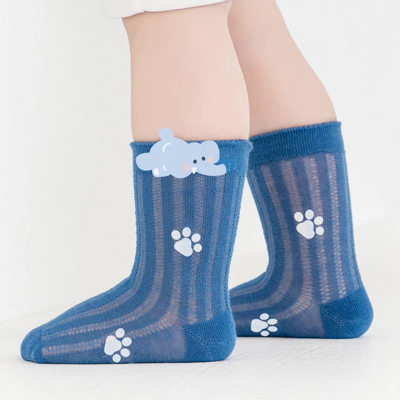 Cute Cartoon Blue Socks for Baby Summer Lightweight Breathable Mesh Sock 0-3Year Toddler Cotton Footwear Children Mid-tube Socks