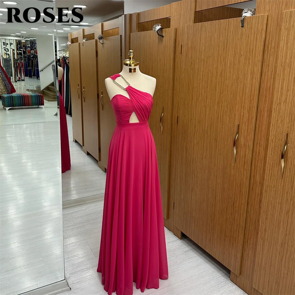 ROSES Fuchsia Beach Elegant Sexy Wedding Party Dress One Shoulder Celebrity Dresses Stain Special Occasion Dresses robes du soir