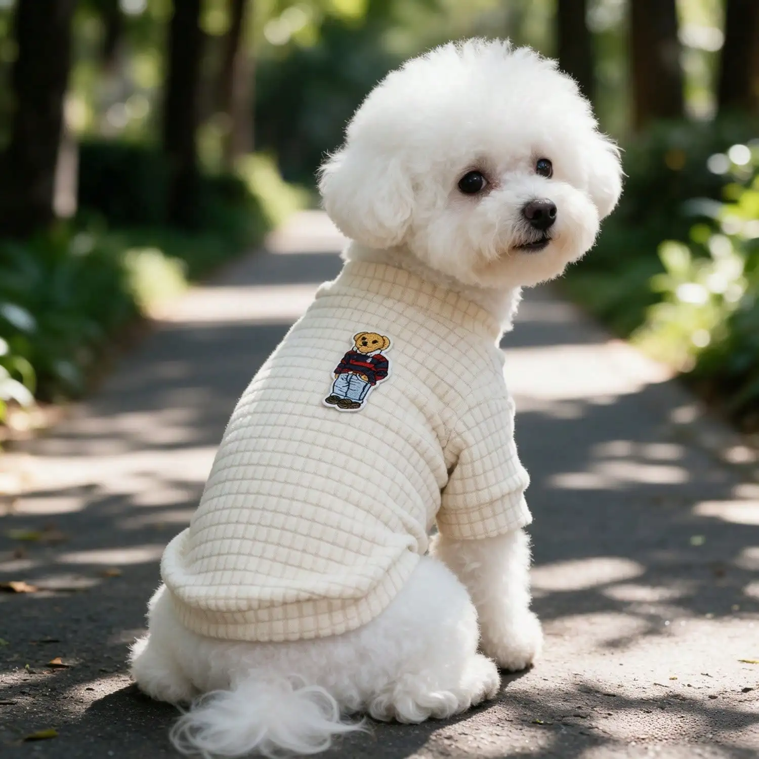 1 Stück Bären-Patch Waffel-Strick-Hundeshirt, weiches Halbrollkragen-Haustier-Outfit für kleine Hunde – Detail 2