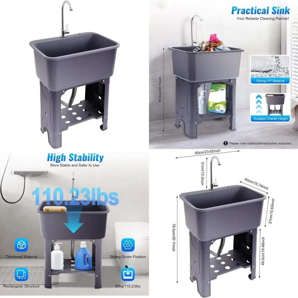 

Laundry Room and Garage Utility Sink with Faucet, Plastic Freestanding Tub for Outdoor Use, Ideal for Laundry and Utility Tasks