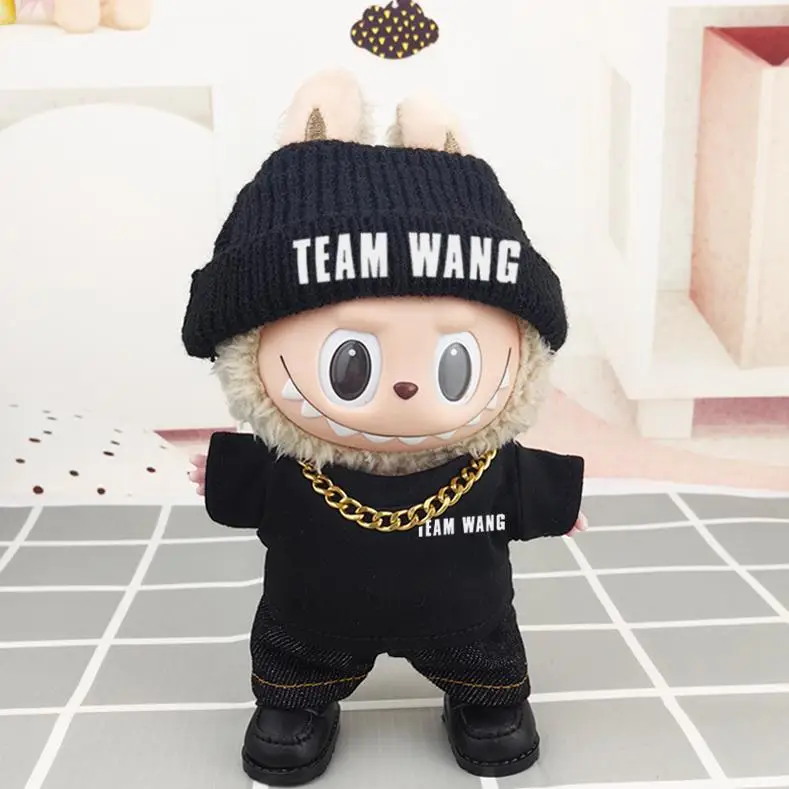

Одежда Labubu 17 см Teamwang, футболка, жилет, шляпа, комплект одежды, милая кукольная одежда, модные аксессуары для фигурок POPMART