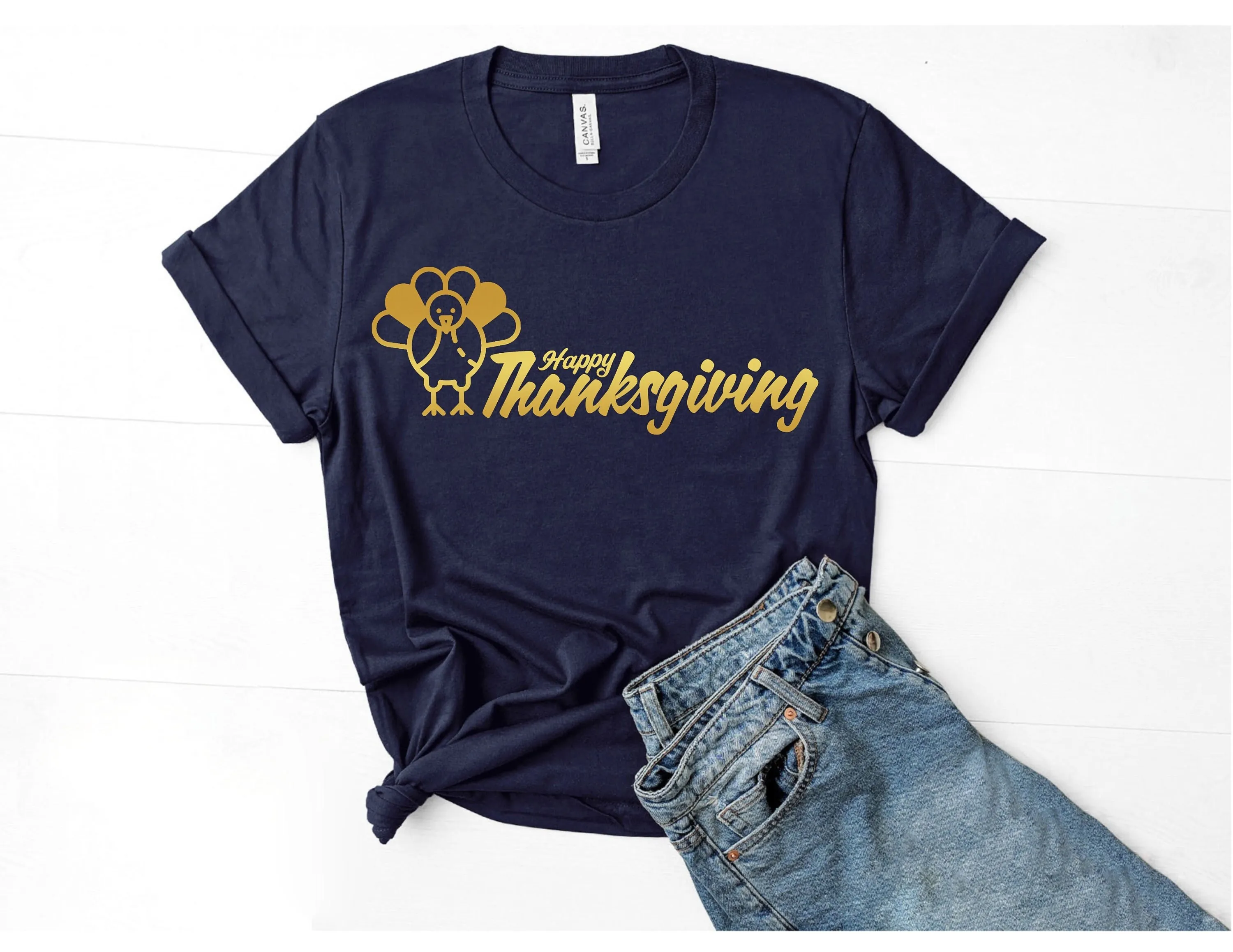 

Happy Thanksgiving T Shirt Crew Autumn Fall Turkey Casual Top