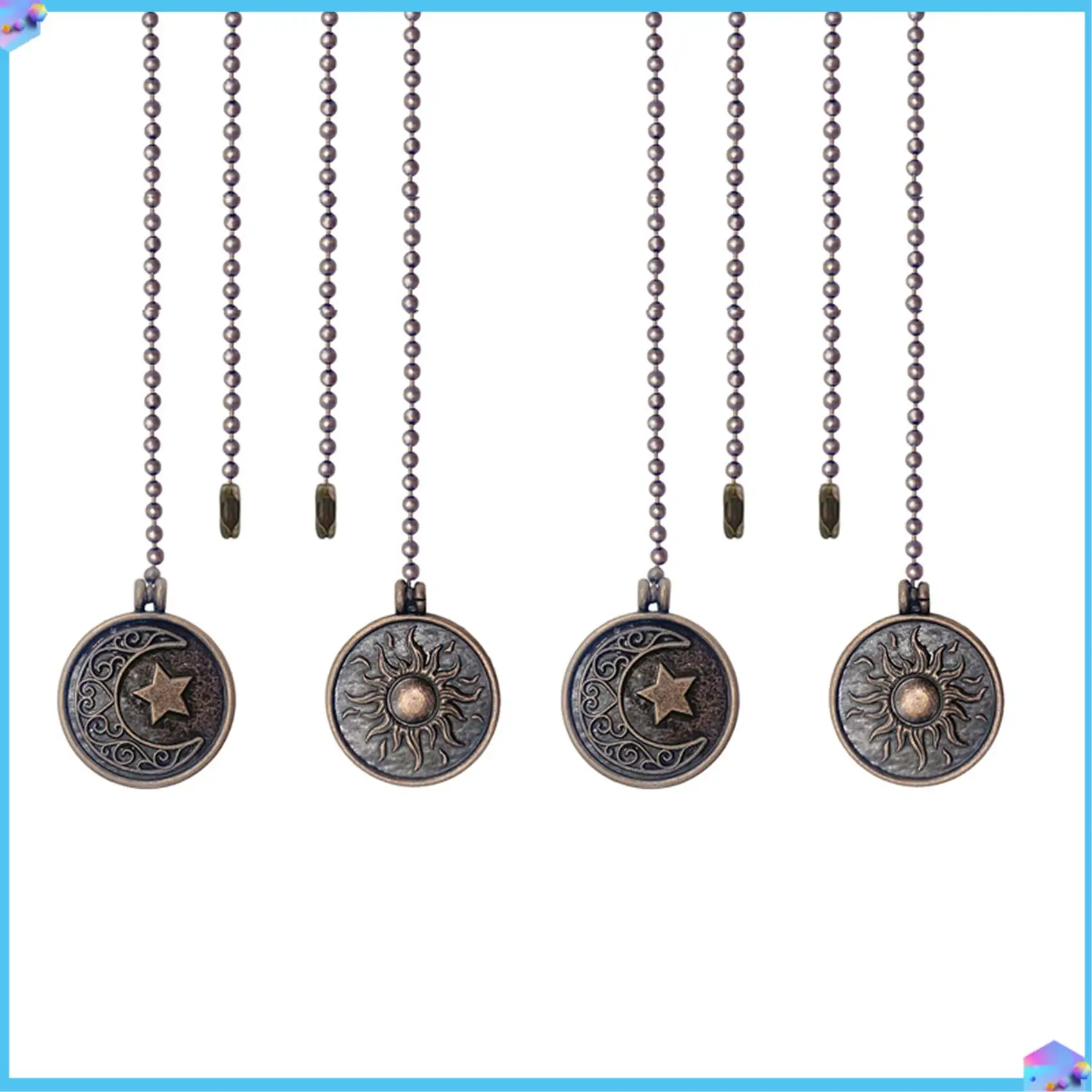 

A43T 4 шт. Набор тяговых цепей для потолочного вентилятора с рисунком Солнца и Луны, удлинитель, медный шариковый вентилятор с бисером, тянущая цепочка с орнаментом