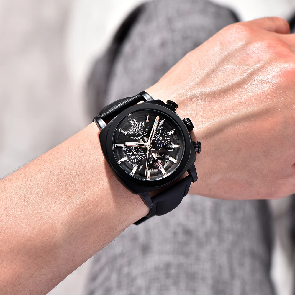 2025 New BENYAR Men's Watches Top Luxury Quartz Wristwatches Chronograph Watch For Man Luminous Waterproof Sports Leather Clock