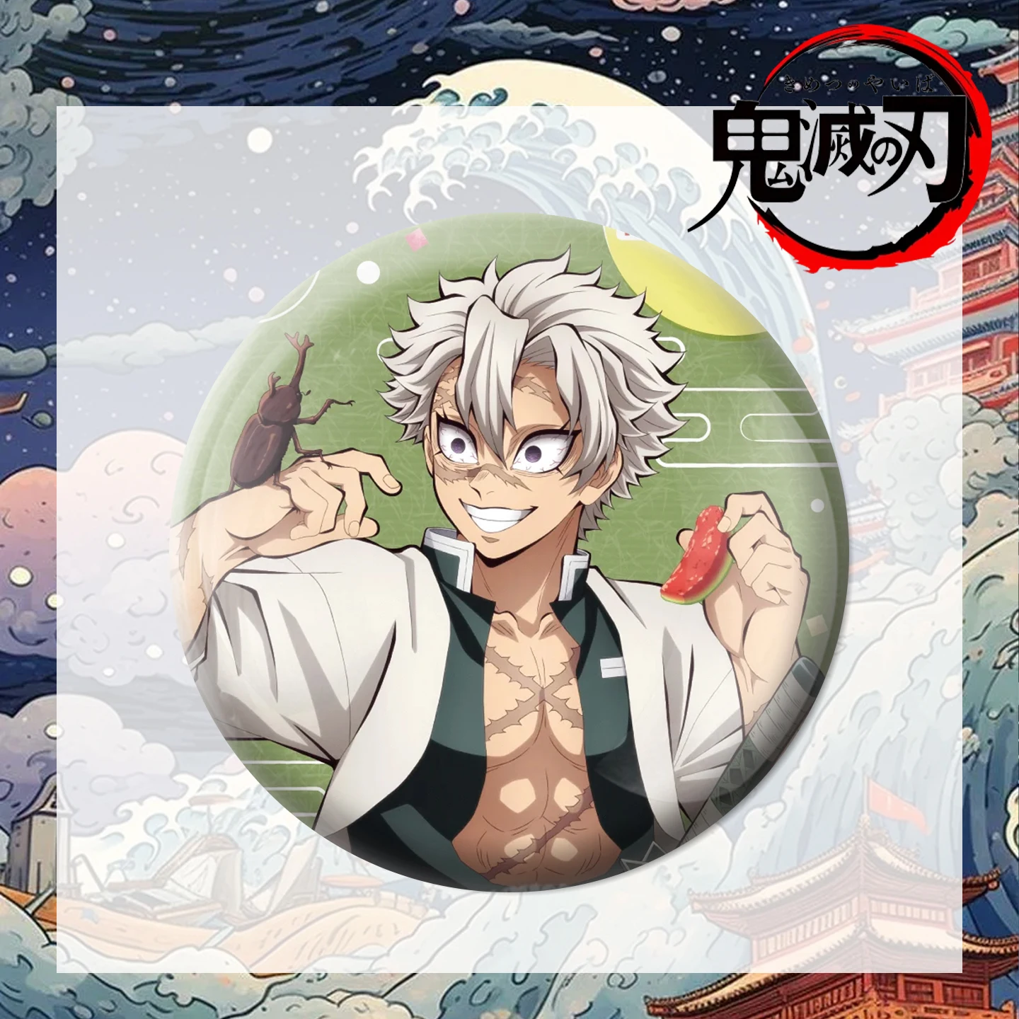 58 مللي متر أنيمي Himejima Gyomei Iguro Obanai تأثيري حلي شارة دبوس SPTE صفيح بروش الدعامة جيلف #6