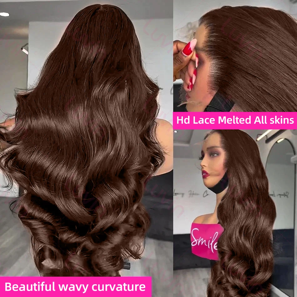 30 32 Inch Chocolate Brown Body Wave Human Hair Wigs Brazilian Body Wave 13x6 HD Lace Front Wigs 13x4 Lace Frontal Wig For Women