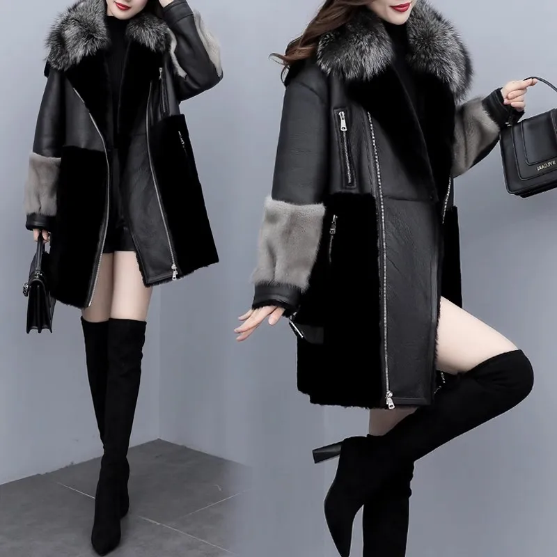 2024 New Women\'s Winter Fashion Fur Coat Female Warm Parkas Thicken Black Natural Fox Collar Coats Ladies Long Jacket Overcoat