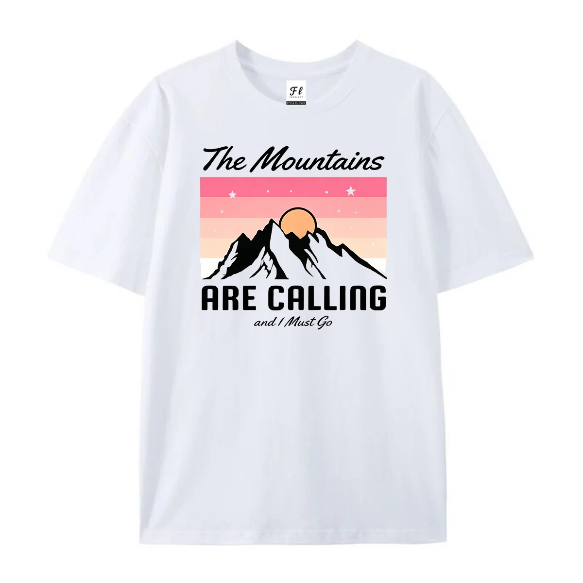 The Mountains Are Calling And I Must Go T-shirt Retro Pink Sunset Mountain Graphic Tee Women Hiking Camping Nature Lover Tees
