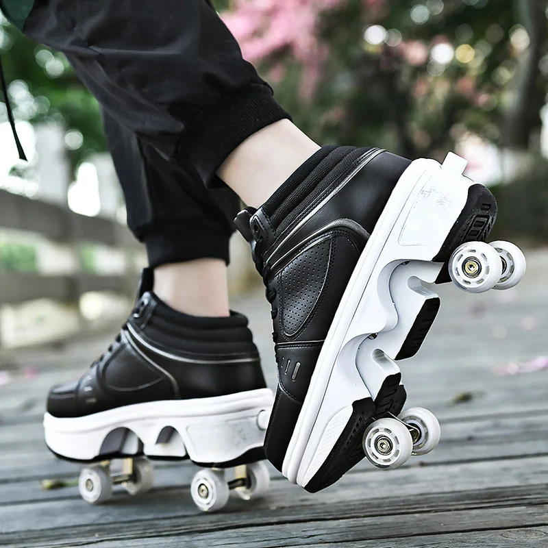 Dual-Purpose Skate Shoes with 4 Wheels Boots Children Boys  Girls 2023 Fashion Casual Gift Outdoor Sports  Roller Sneakers