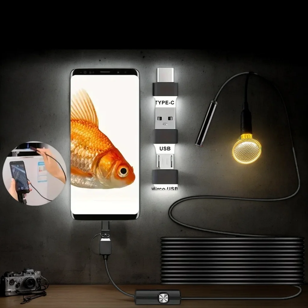 

Мини-эндоскопическая камера 3-в-1 — USB/Type C Android OTG для смартфона, ПК, инструмент для осмотра автомобиля