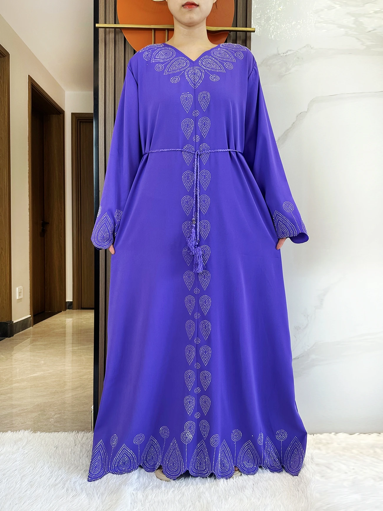 New 2024 Dubai Diamond Muslim Modest Dress for Women Elegant Arabic Femme Hijab Abaya 2024 Islamic Long Sleeve Turkey Clothing